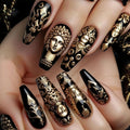 24pcs/set Medium long fake nails colorful Snake's stripes and eyes golden black human pattern square ballet tips press on nails
