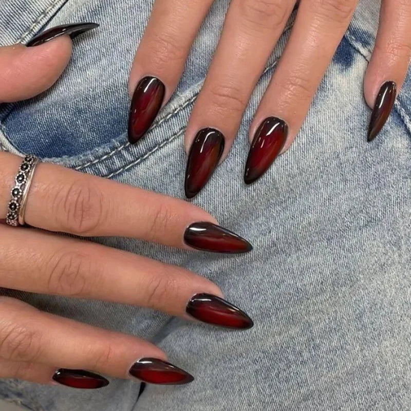 Black & Brown Ombre Autumn Press-On Nails – Almond, 24 Pcs
