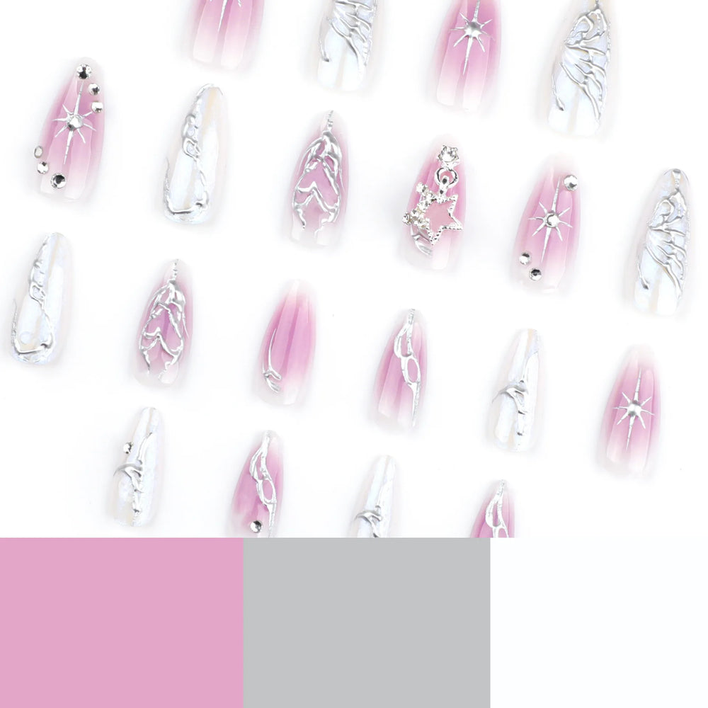 Blush Pink Y2K Chrome Punk Press-On Nails – Almond, 24 Pcs