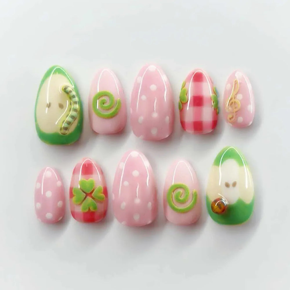 Music Orchard Little Bug & Notes Press-On Nails – Almond, 30 Pcs
