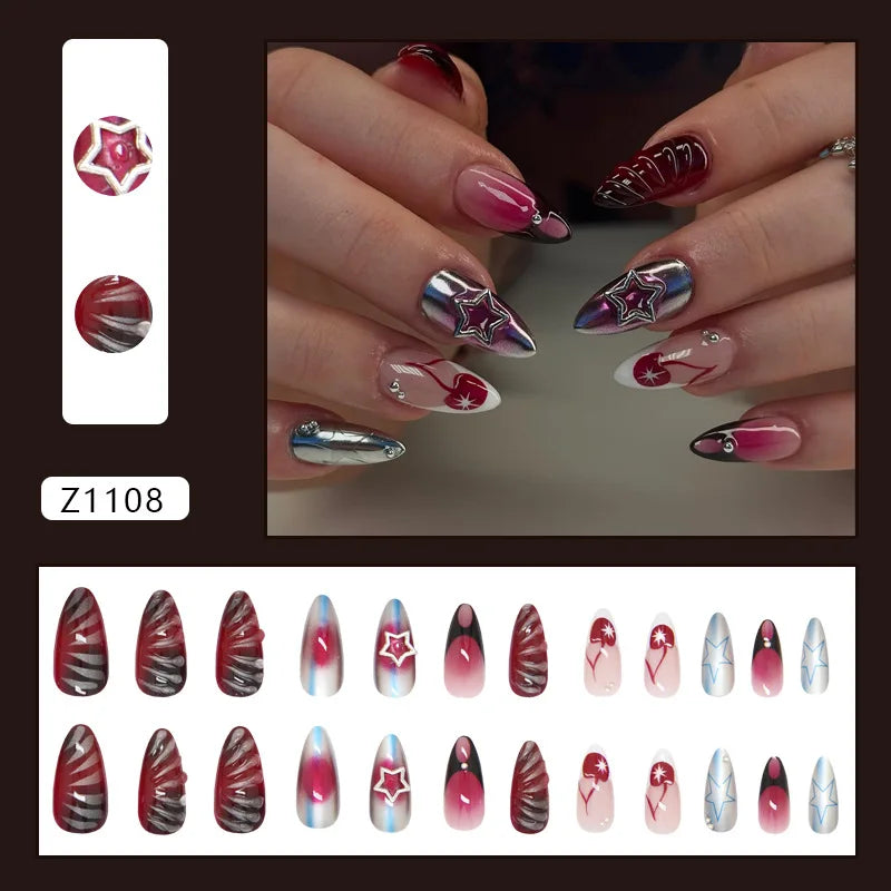 Y2K Moon, Star & Swan Press-On Nails – Almond, 24 Pcs