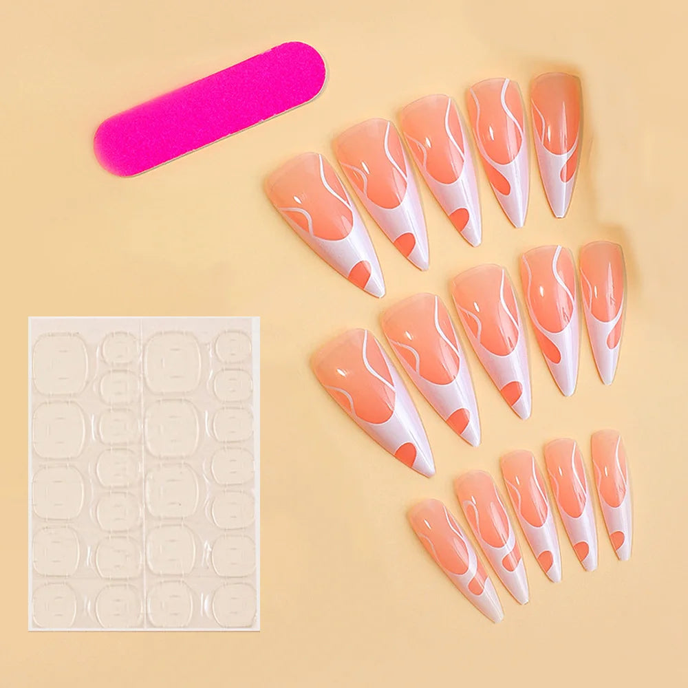 Black Pink White Pattern Rhinestone Press-On Nails – Short/Medium Square Almond