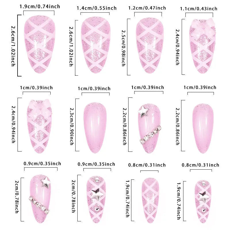 3D fake nails for women gilrs flowers bow design white nude pink almond nail tips full cover reusable press on false nail set