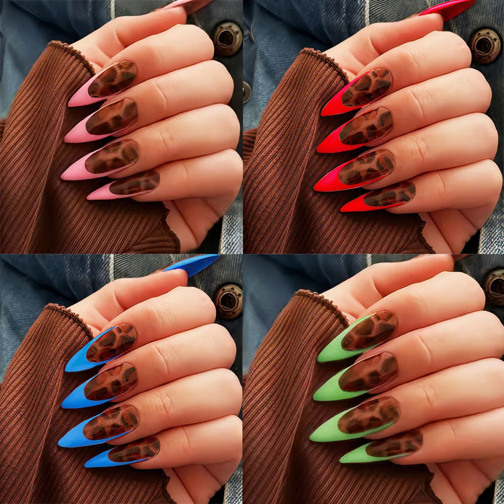 Short Medium Long Fake Nails for Fall Winter Fashion Coffee Brown Leopard Green Blue Red Edge Almond Ballet Tips Press On Nails