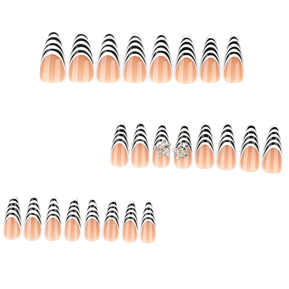 Black & White Zebra Stripe Press-On Nails – Long Stiletto, 24 Pcs