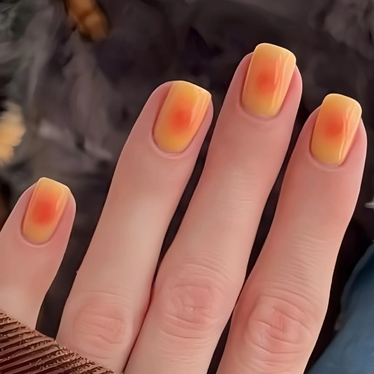 Short Medium fake nails for women girls Gradient purple pink blue flame Desert Sunset Cactus Y2K Square tips press on false nail