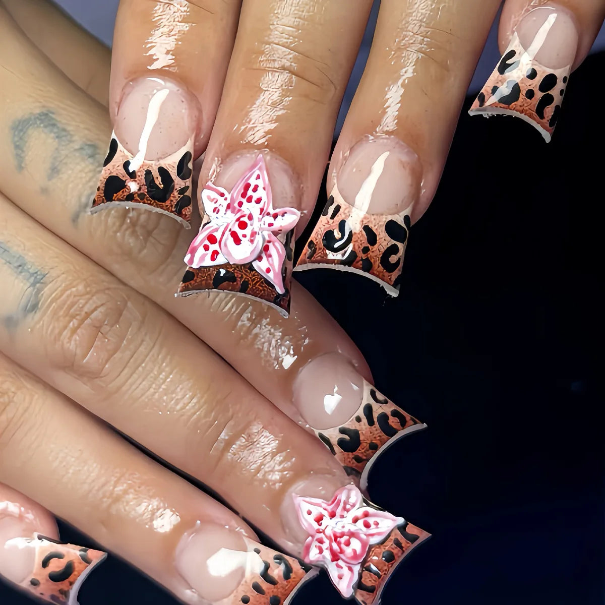 24pcs/set Medium Long Fake Nails for Summer Autumn Winter Leopard Print Y2K Gradient Square Ballet Tips Press On False Nails