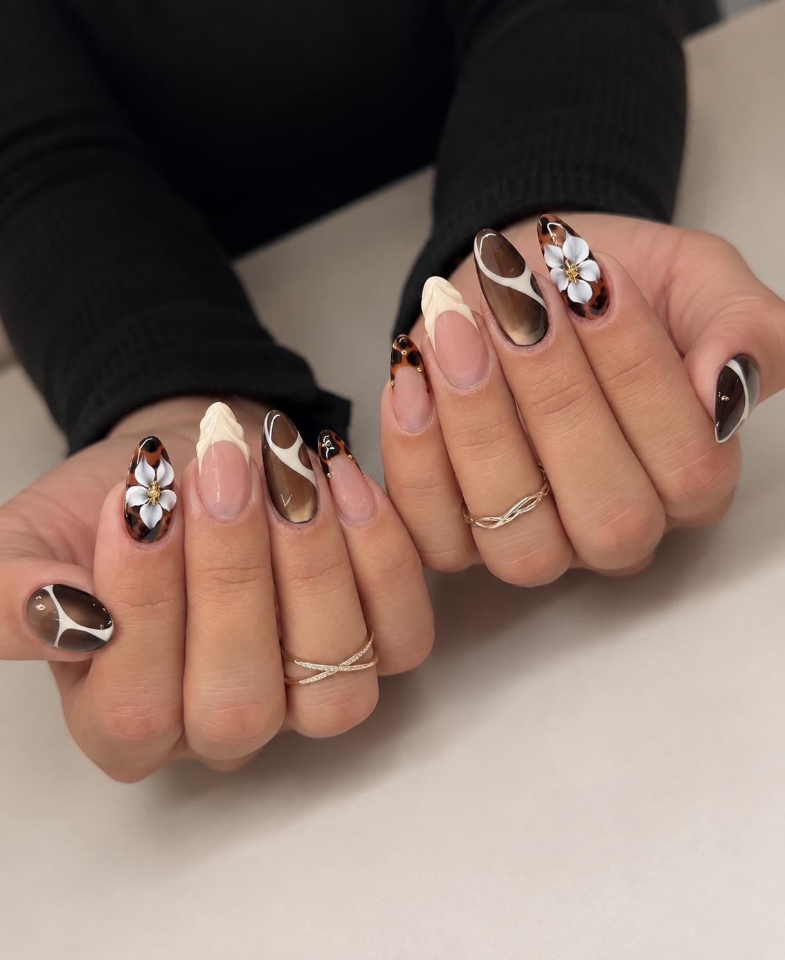 Amber Brown Cat Eye Press On Nails, Cheetah French Tip Nails, Leopard Nails, Fall Winter Nails,  Animal Print Nails, Ele