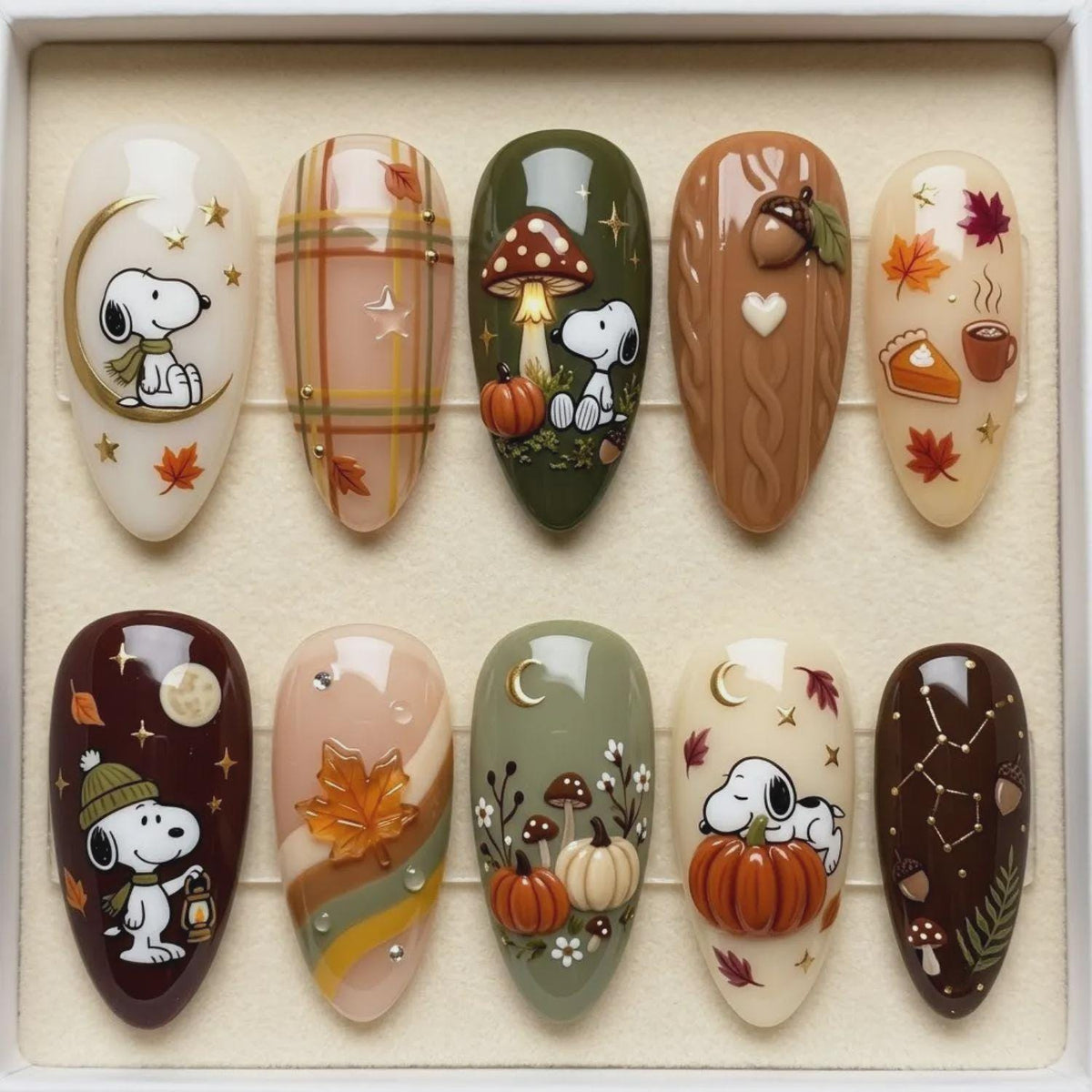 Autumn Press On Nails With Pumpkins, Mushrooms, and Woodland Details