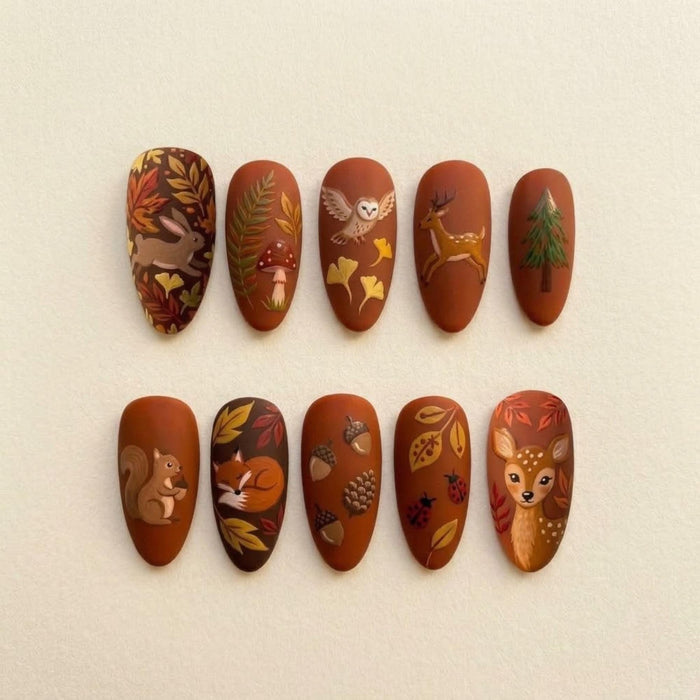 Autumn Woodland Animal and Mushroom Press On Nail Set
