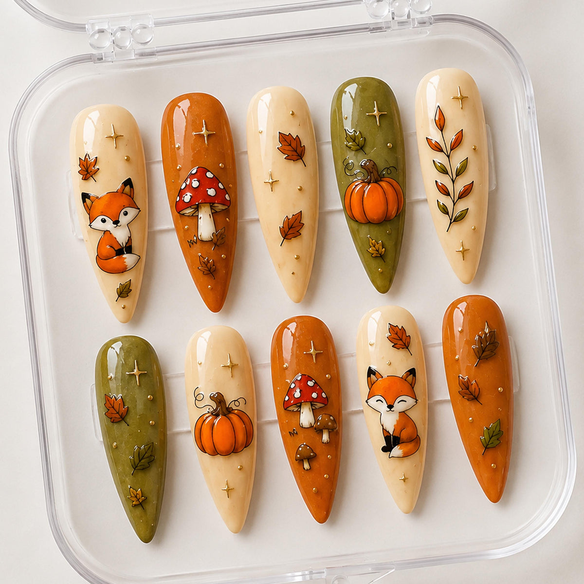 Autumn Woodland Fox, Mushroom and Pumpkin Nail Set