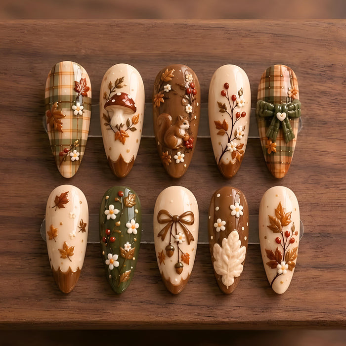Autumn Woodland Mushroom and Squirrel Press-On Nail Set