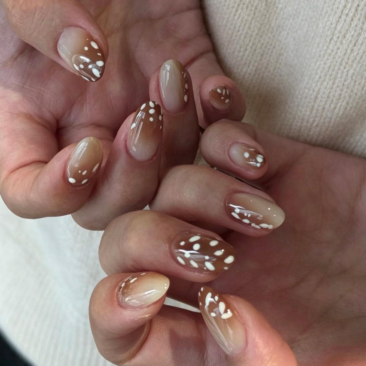 Bambi-Inspired Neutral Polka Dot Press-On Nails in Nude, Blush, Taupe, and Brown