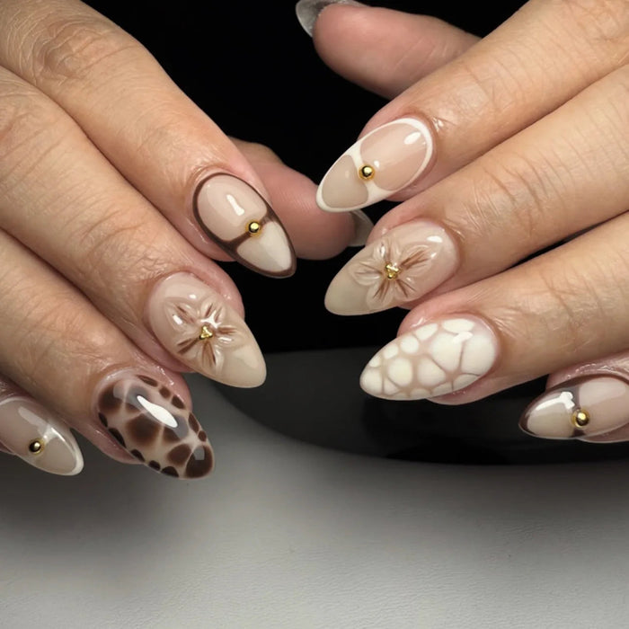 Beige Giraffe Print and Starfish French Tip Press On Nail Set