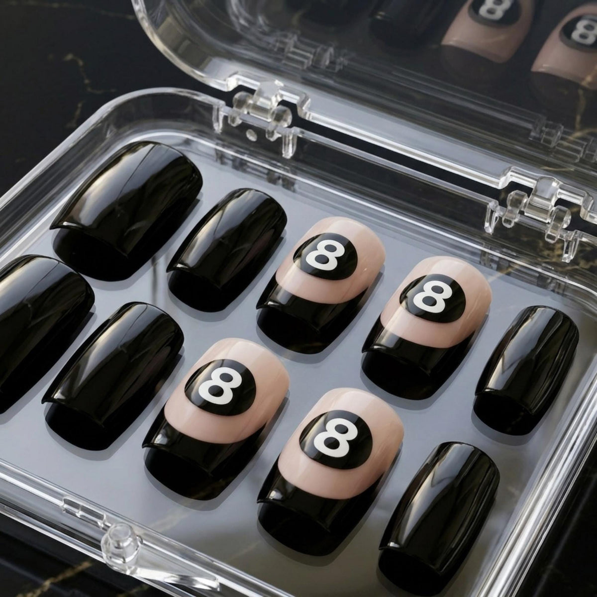 Black 8-Ball French Tip Press-On Nail Set