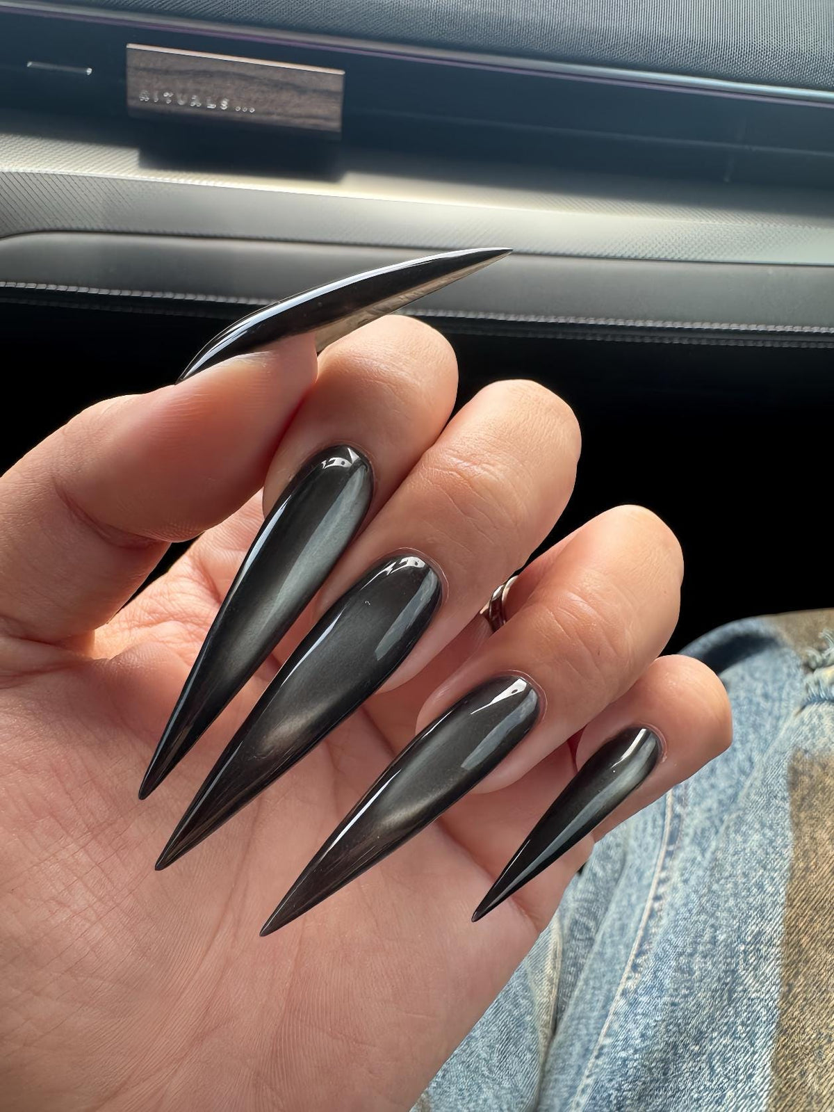 Black and Charcoal Cat Eye Glitter Press On Nails