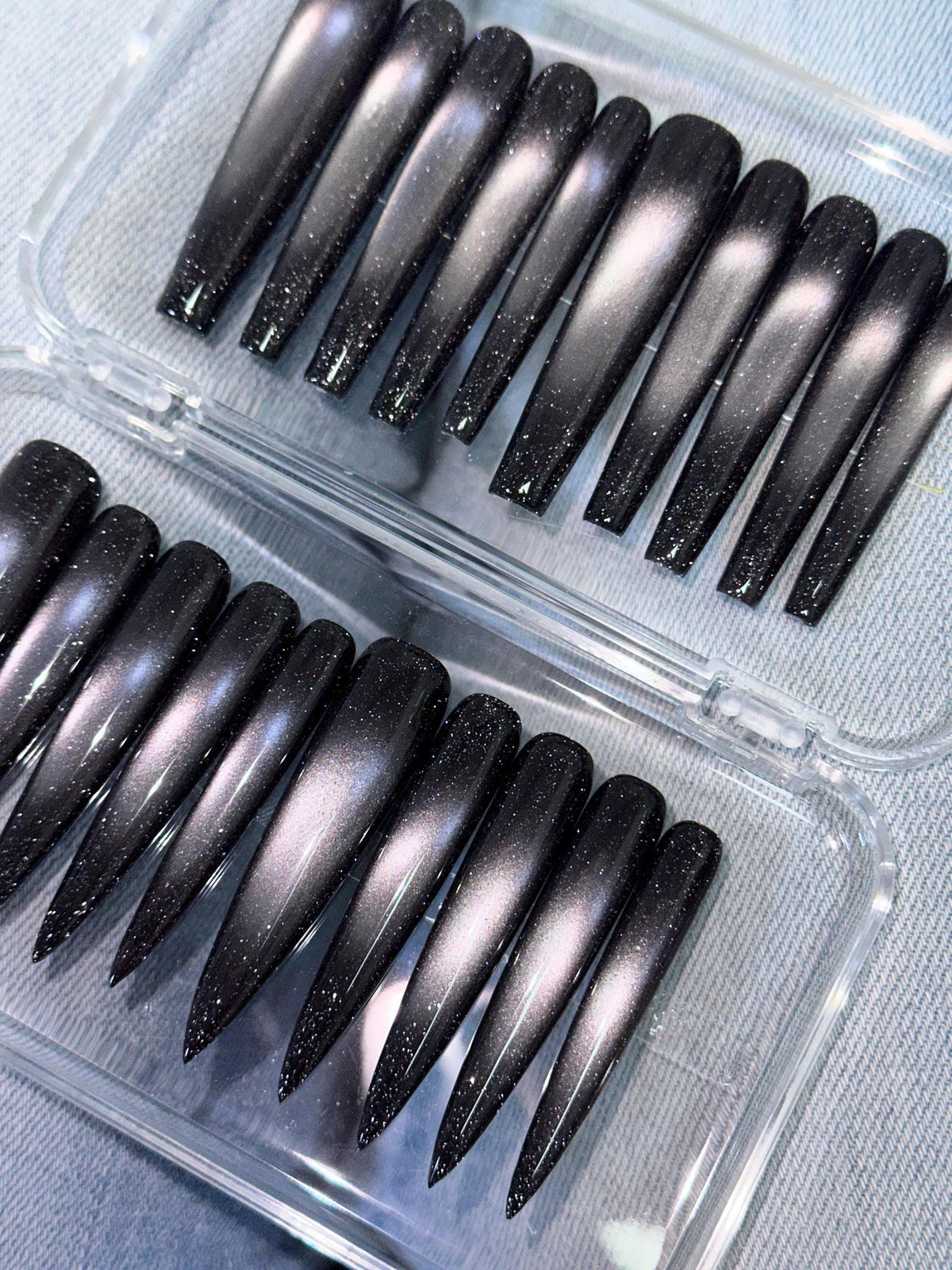 Black and Charcoal Cat Eye Glitter Press On Nails