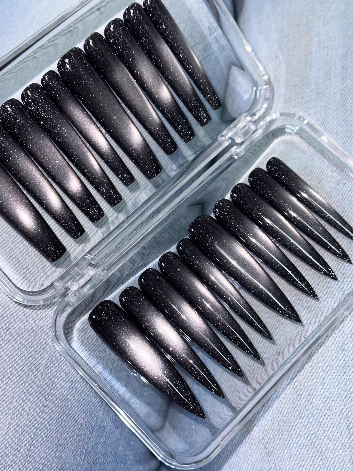 Black and Charcoal Cat Eye Glitter Press On Nails