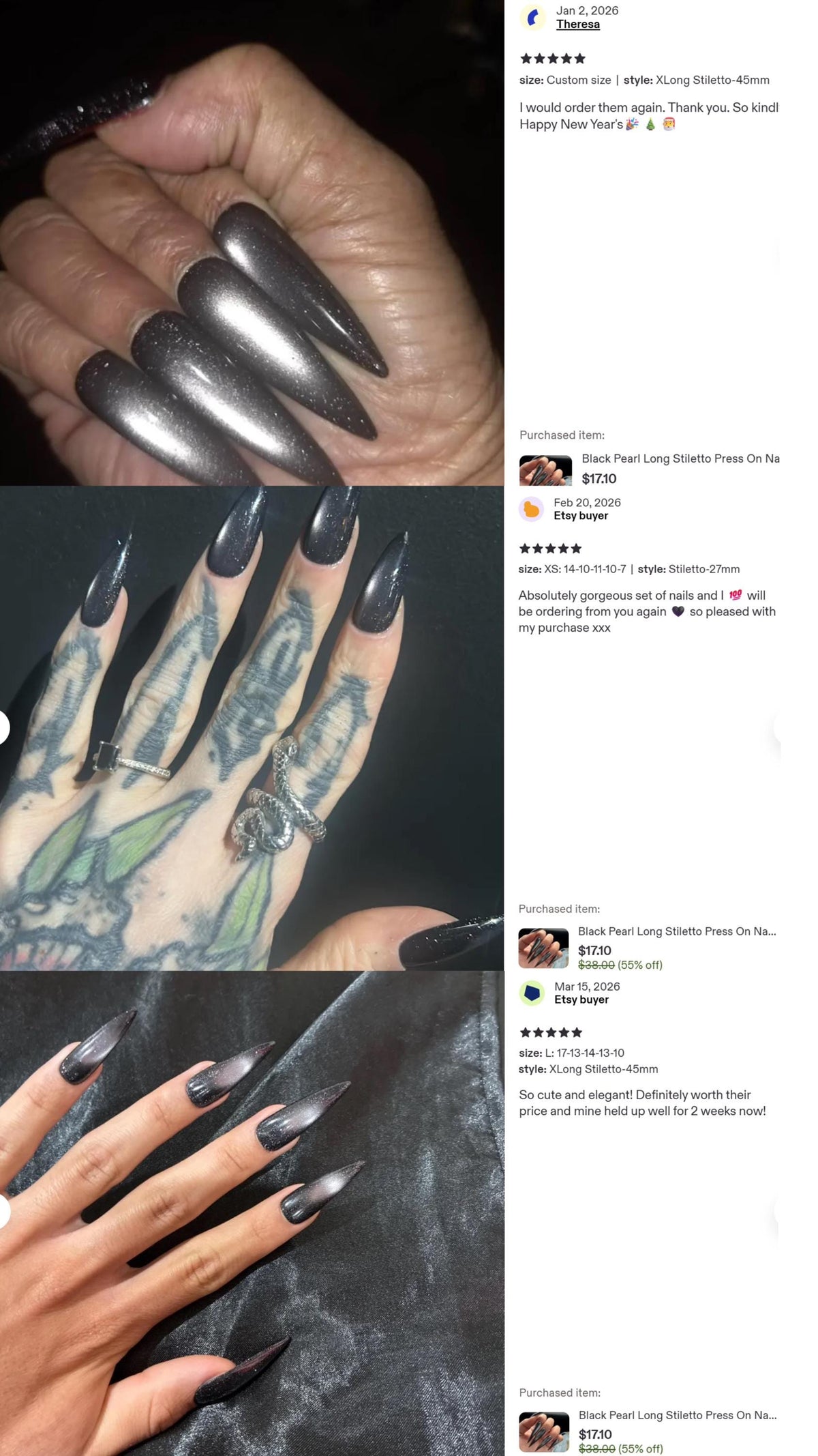 Black and Charcoal Cat Eye Glitter Press On Nails