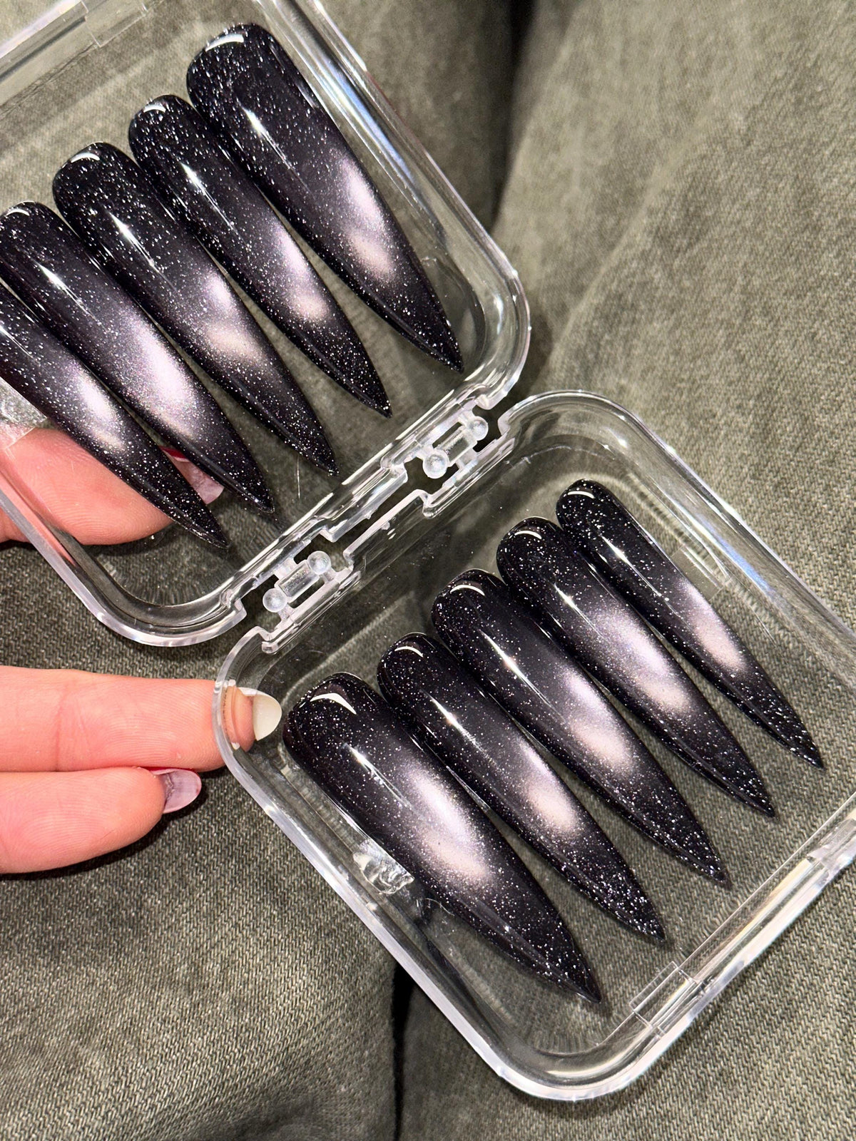 Black and Charcoal Cat Eye Glitter Press On Nails