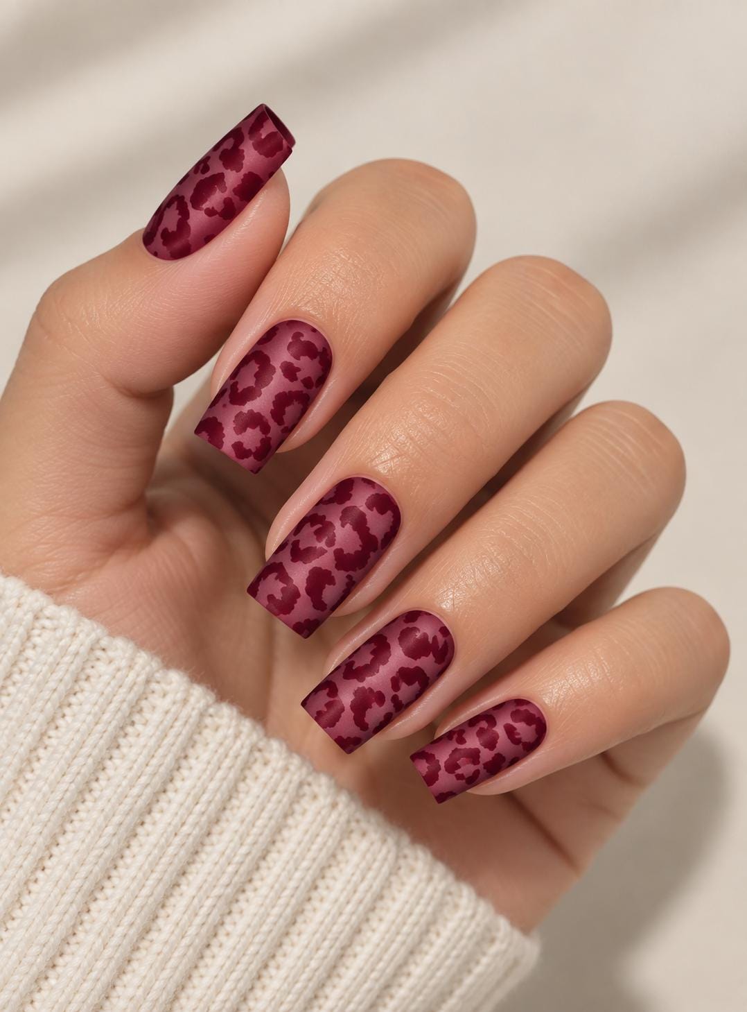 Burgundy Cat-Eye Leopard Print Nail Set
