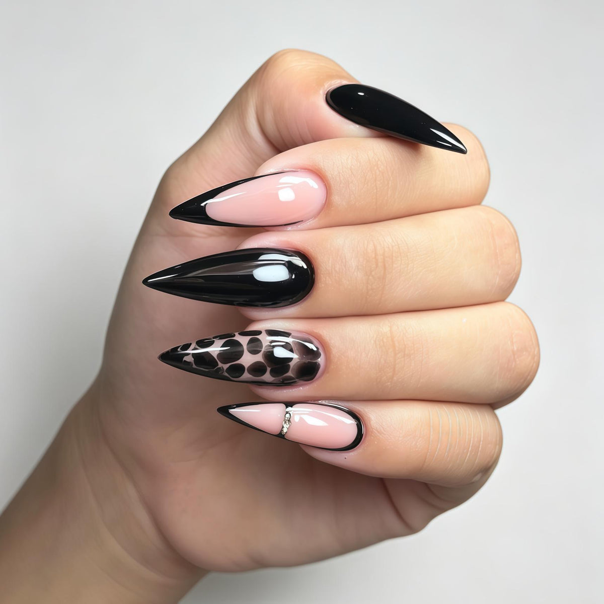 Black and Nude Leopard French Tip Press On Nails