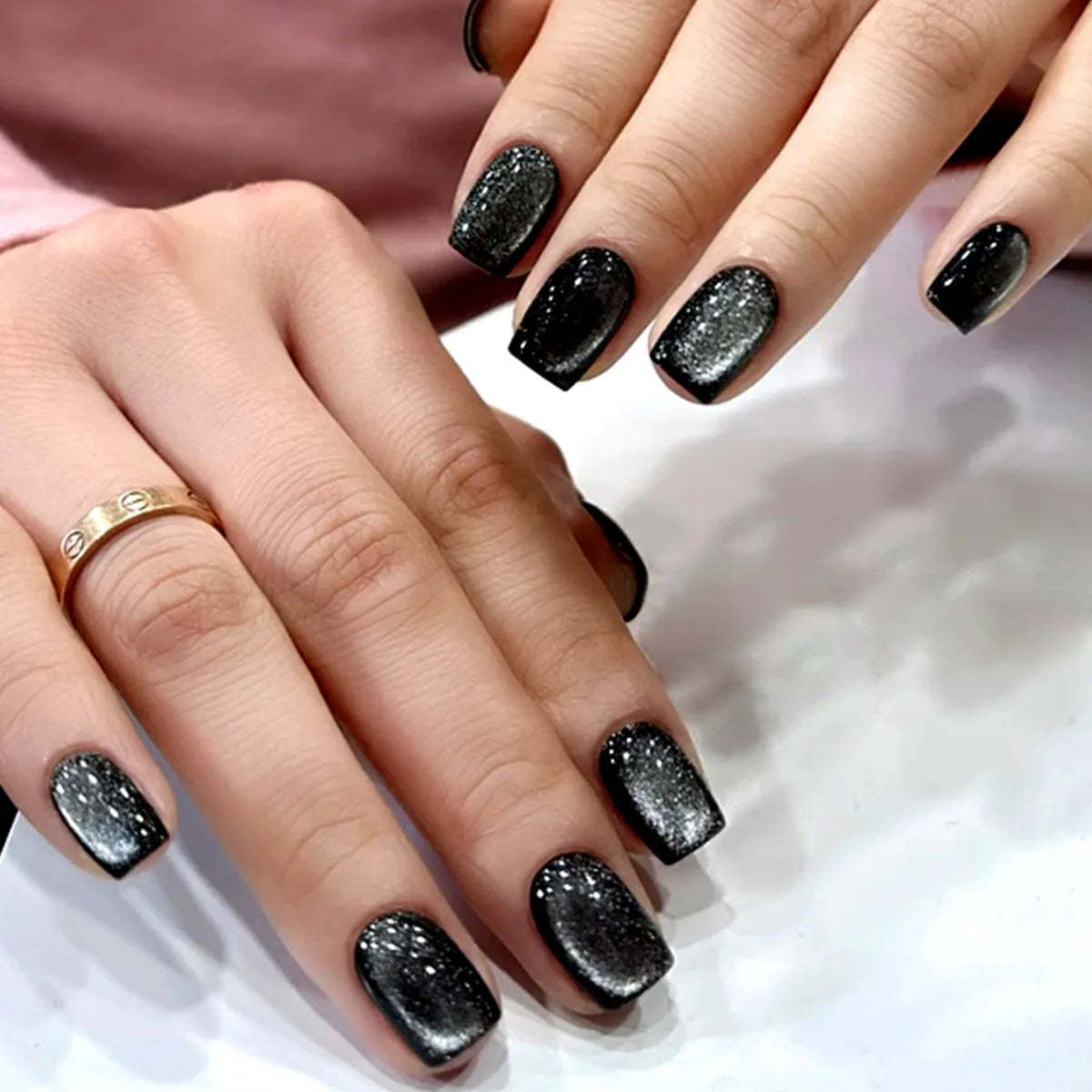 Black and Silver Glitter Press On Nails