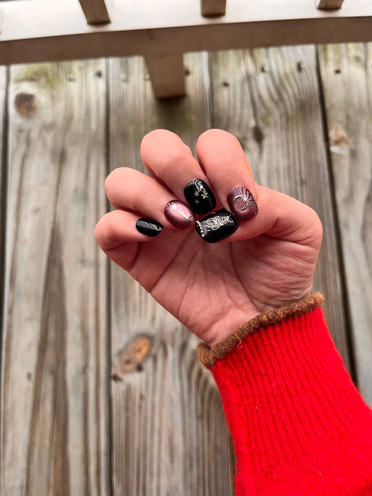 Black Cat and Crescent Moon Celestial Press-On Nails
