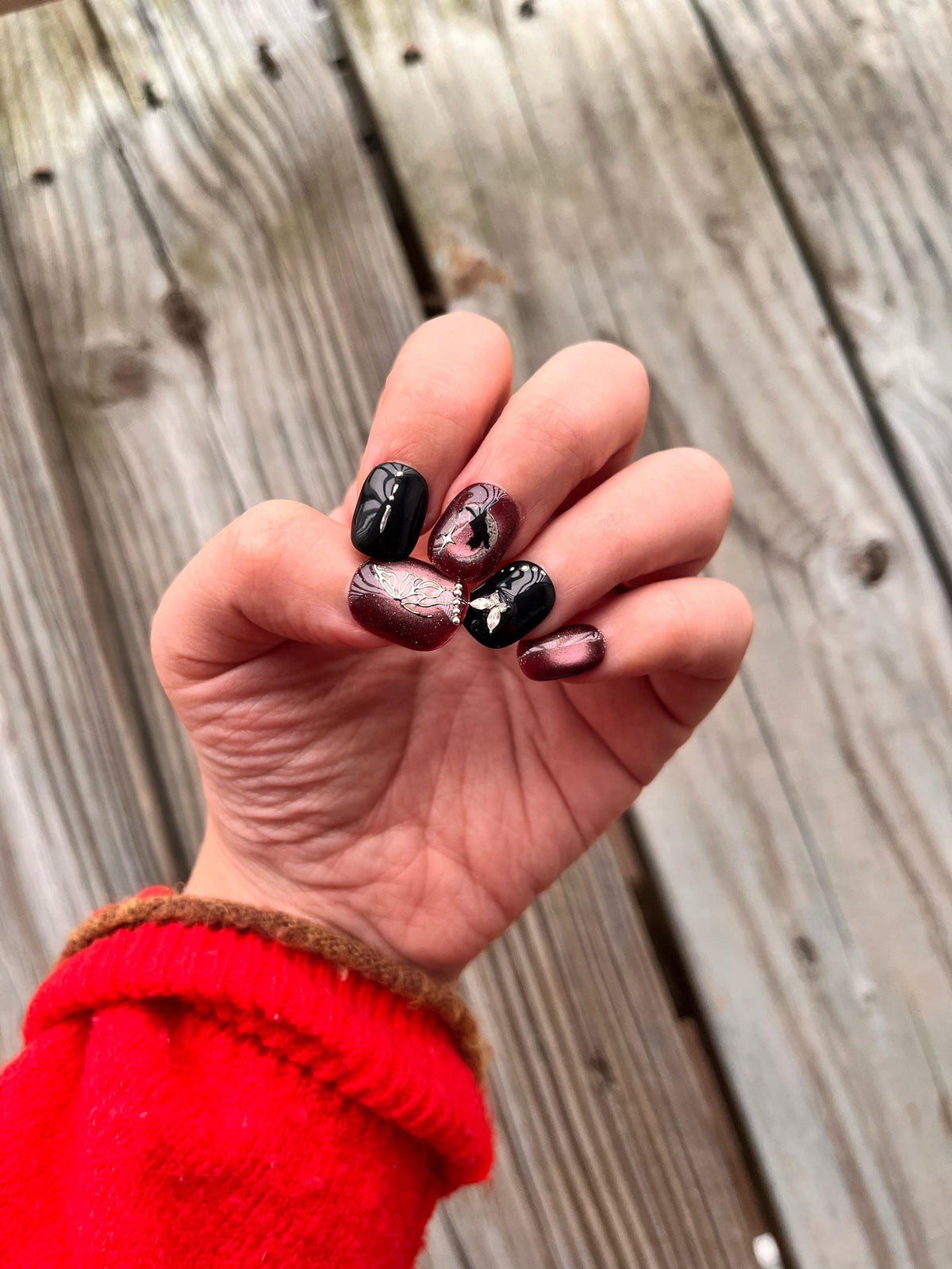 Black Cat and Crescent Moon Celestial Press-On Nails