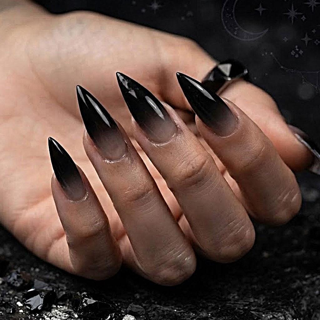Black Gothic Ombre Press On Nails With Smoky Nude Fade