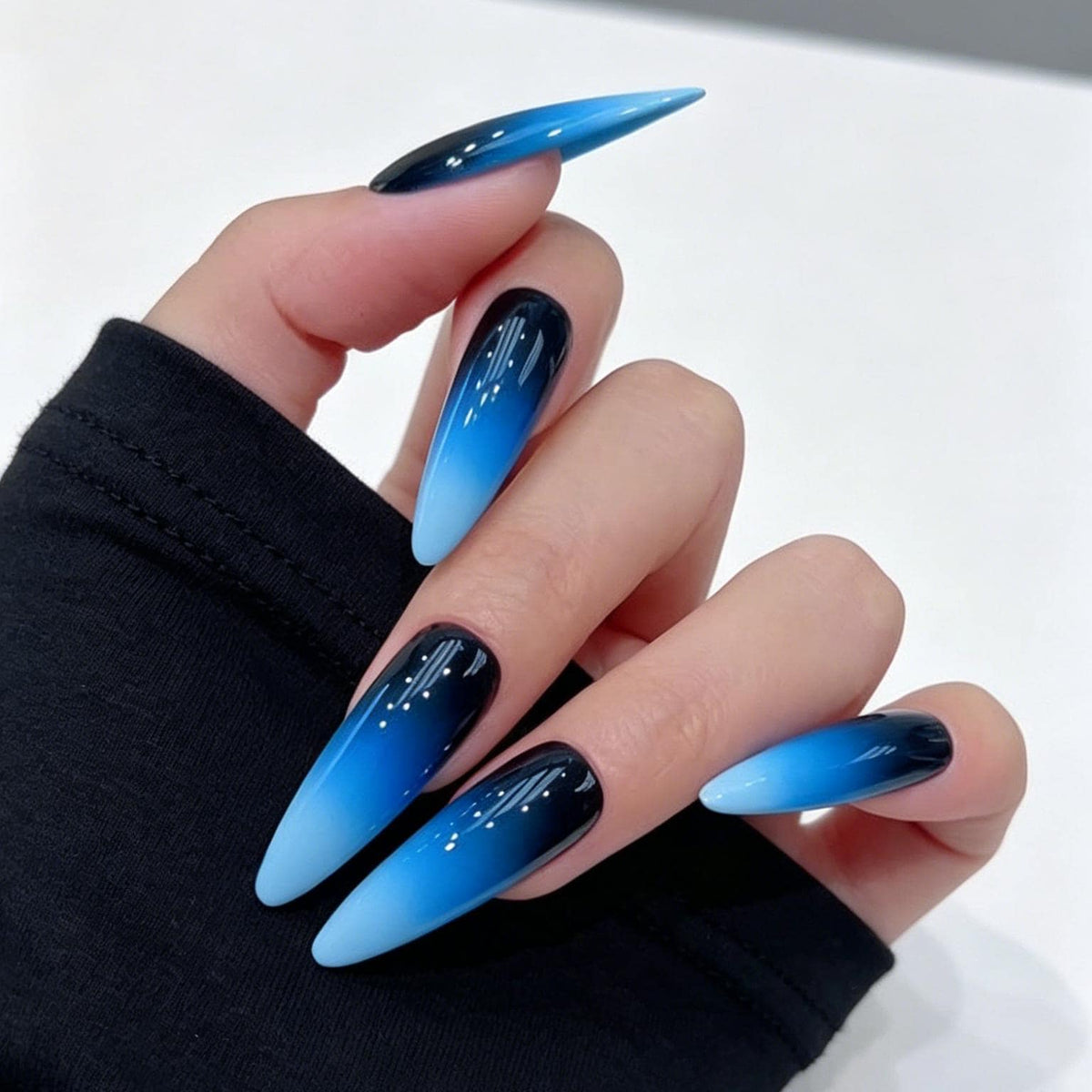 Black to Blue Ombre Press On Nails