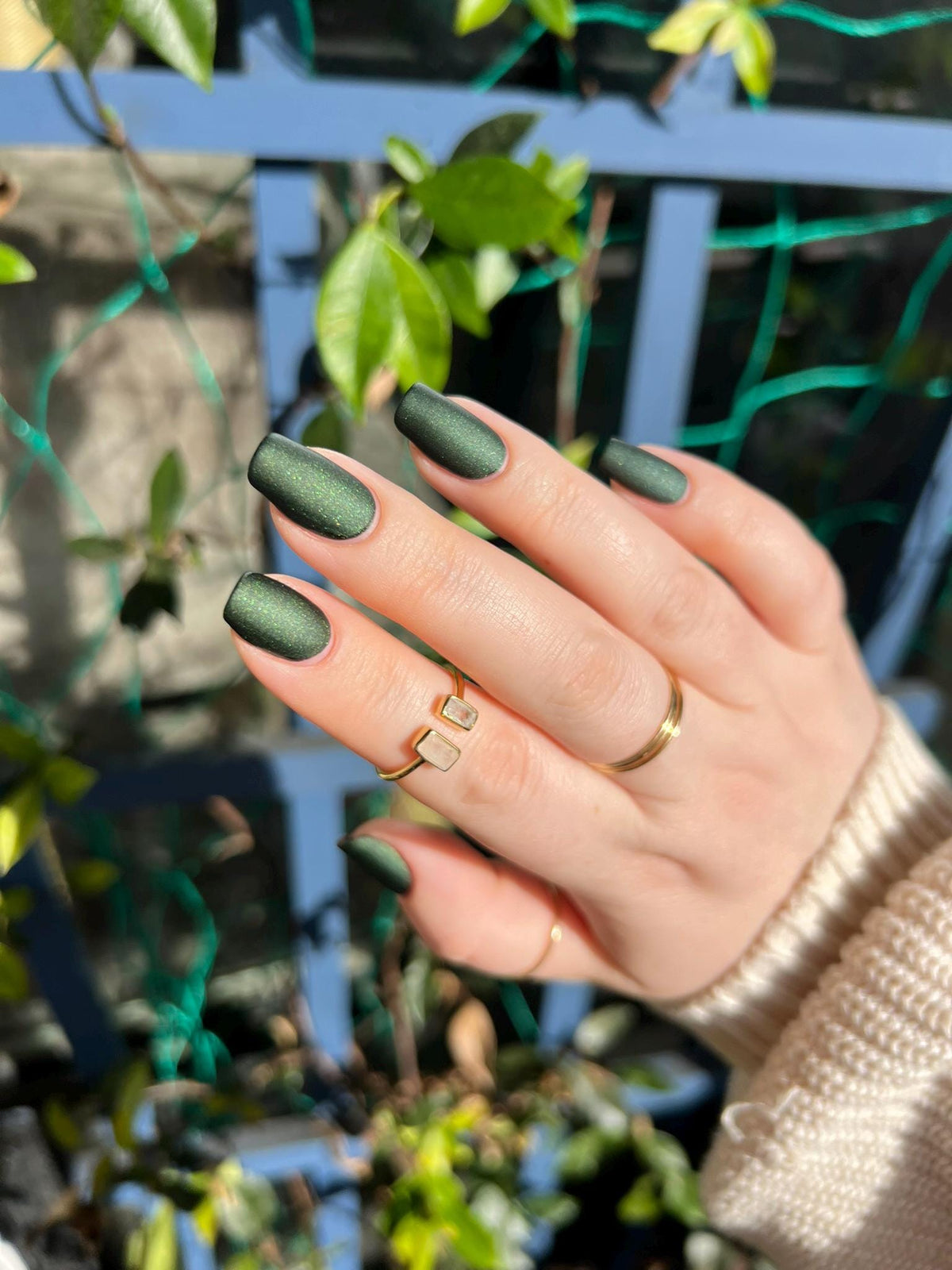Blackened Green Holo Shimmer Press On Nails for Fall and Winter