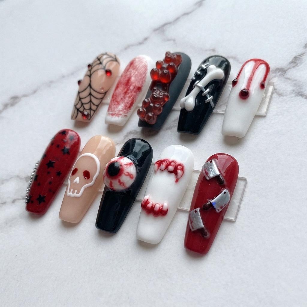 Bloody Skull, Eyeball and Bone Halloween Nail Set