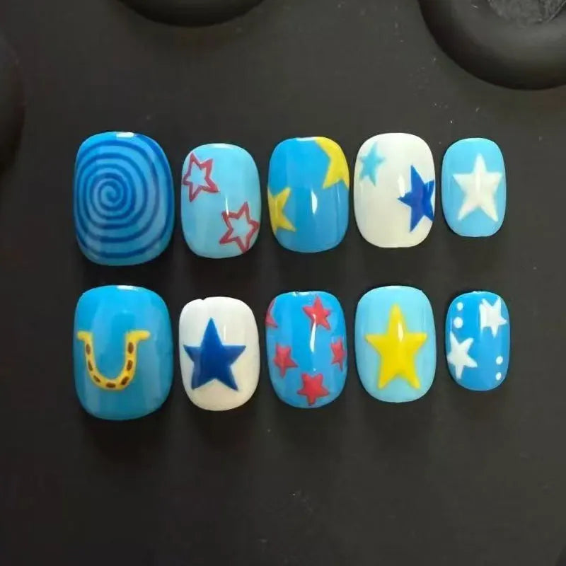 Blue and Turquoise Swirl and Star Press-On Nail Set