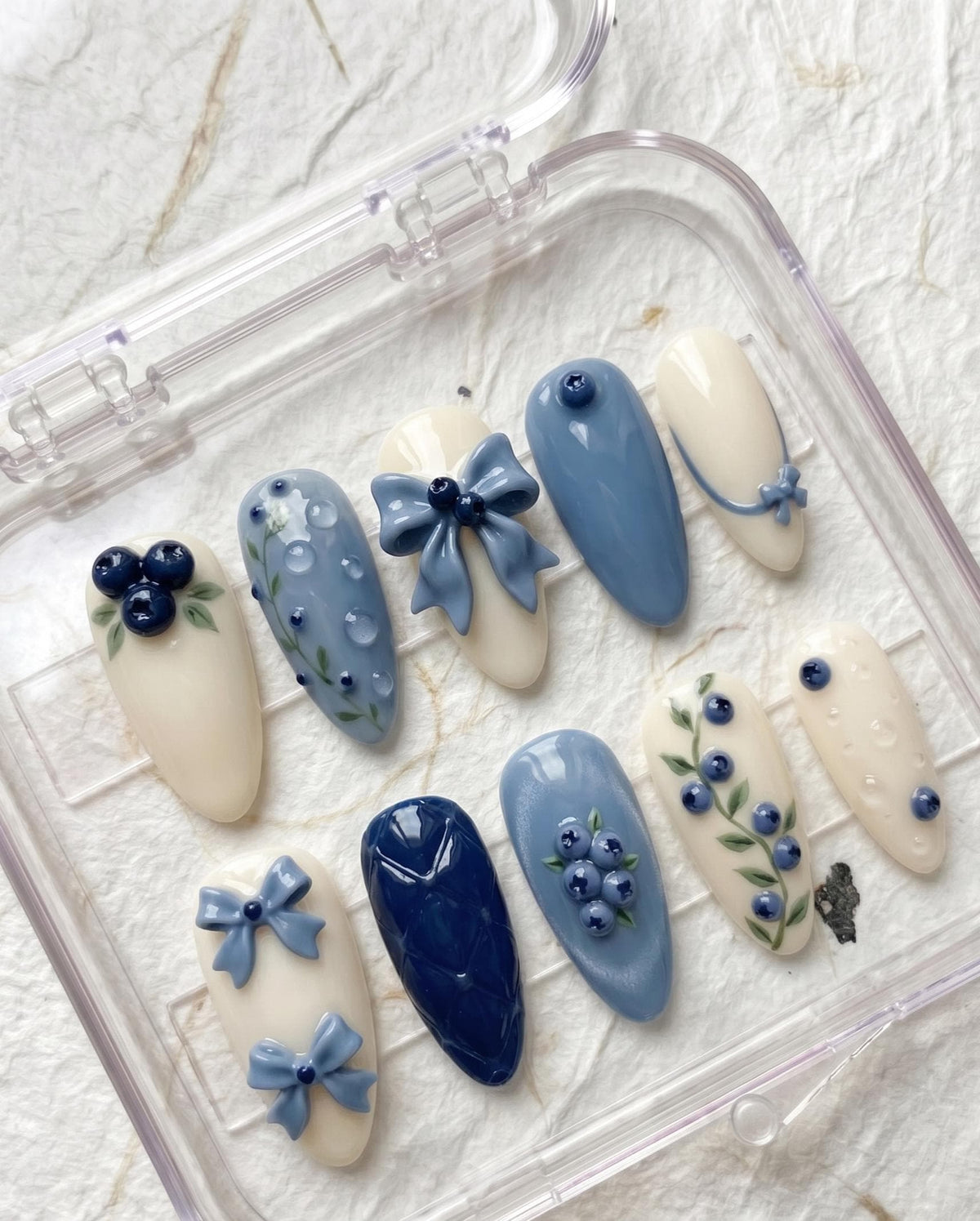 Blueberry and 3D Bow Press-On Nail Set