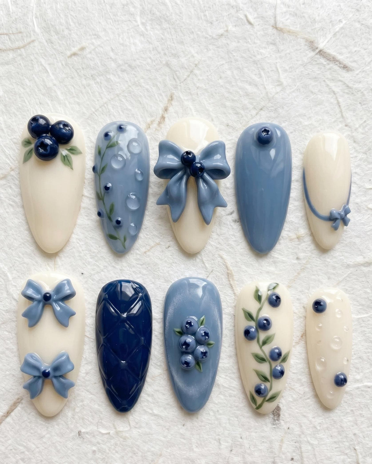 Blueberry and 3D Bow Press-On Nail Set
