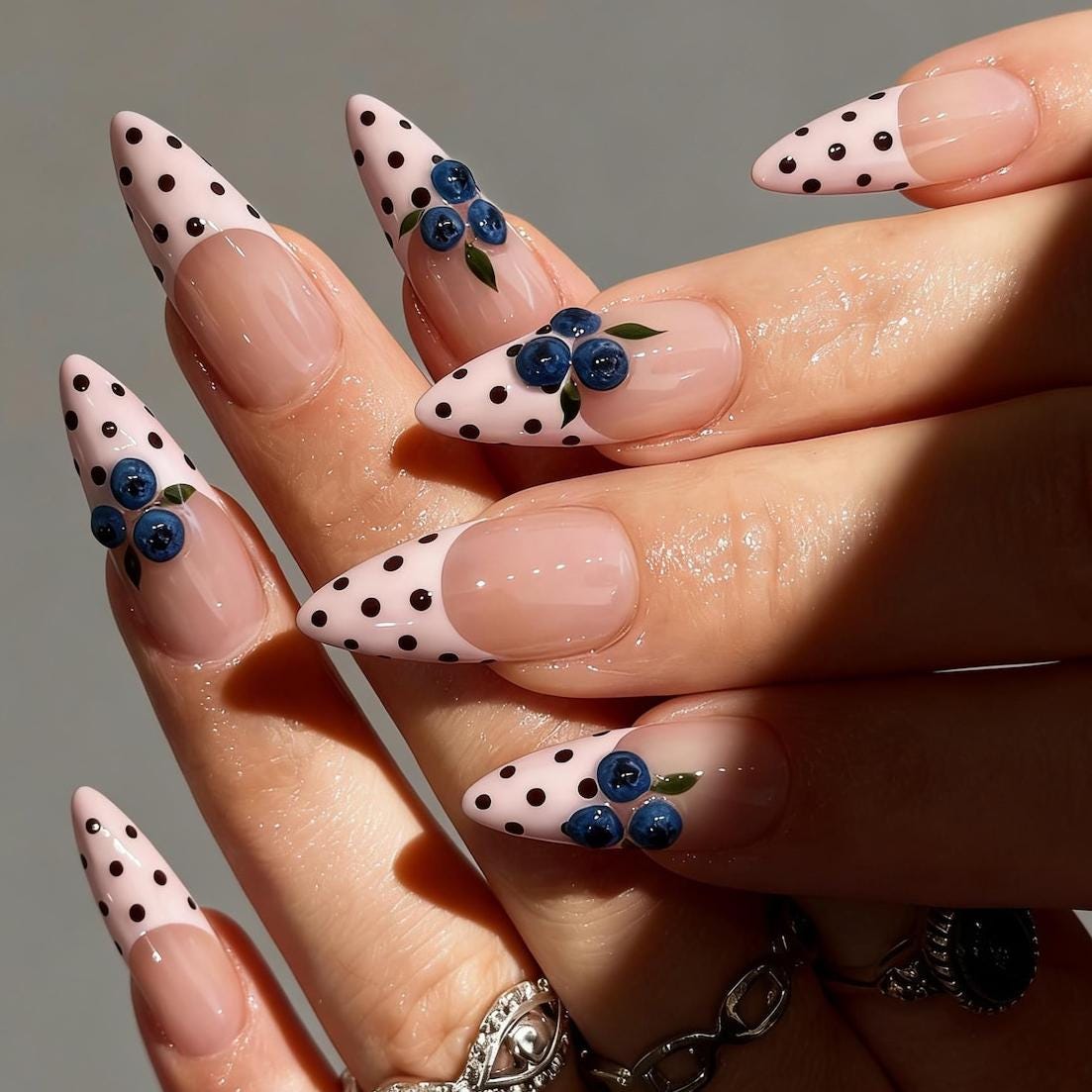 Blueberry Polka Dot French Tip Spring Press On Nails