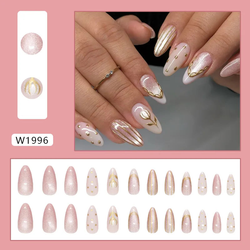 Blush Pink and Champagne Gold Floral Press-On Nails