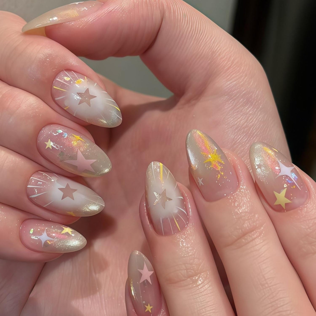 Blush Pink and Nude Starry Night Glitter Nail Set