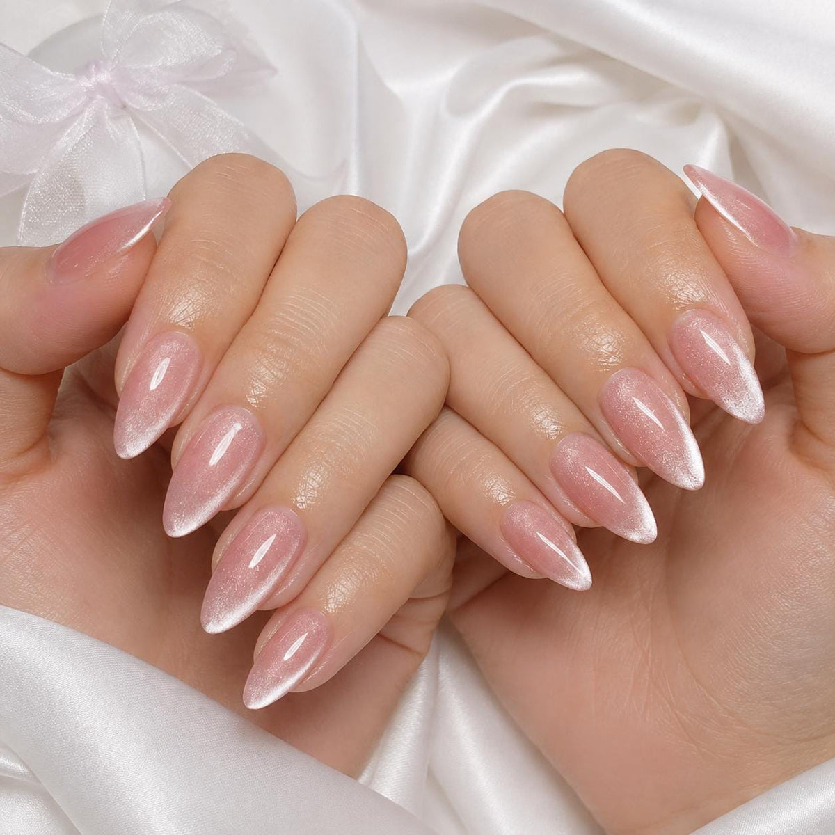 Blush Pink and Silver Cat Eye Press On Nails