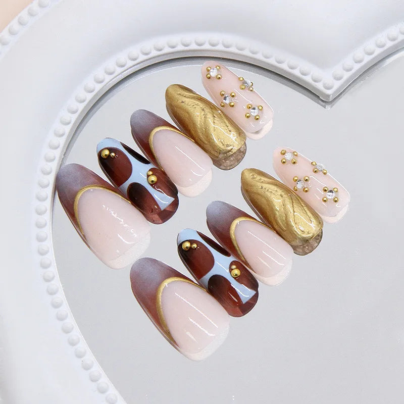 Blush Pink, Burgundy and Sculpted Gold Press On Nails