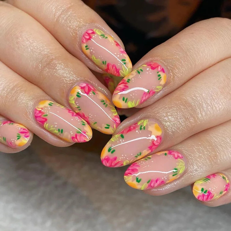 Blush Pink Floral Border Press On Nails