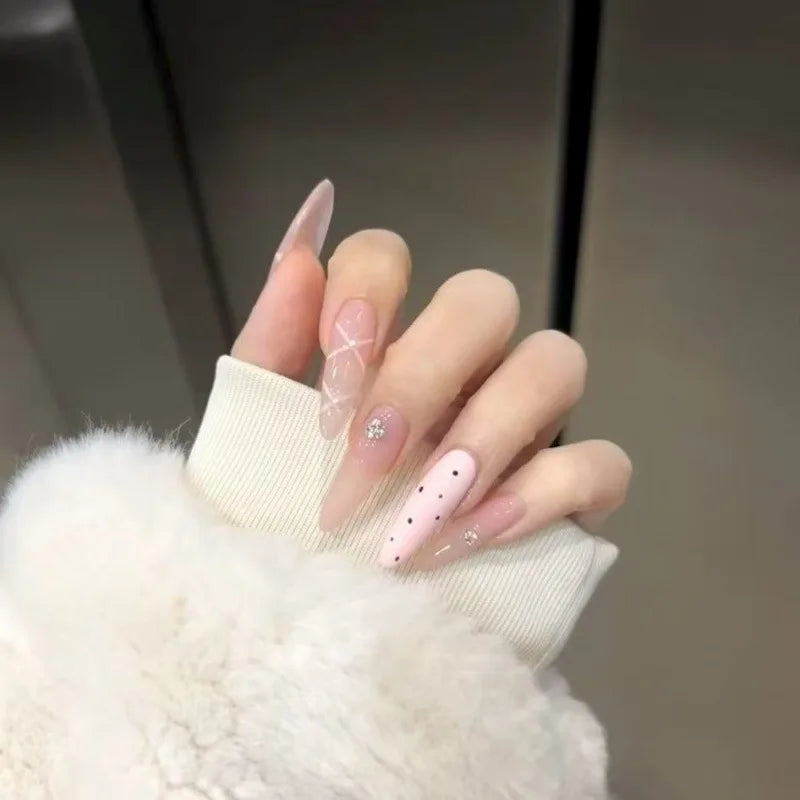 Blush Pink French Tip Press On Nails With White Criss-Cross Detail