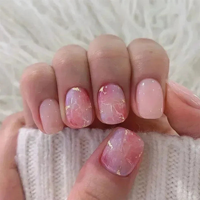 Blush Pink Marble Press On Nails With Gold Foil Accents