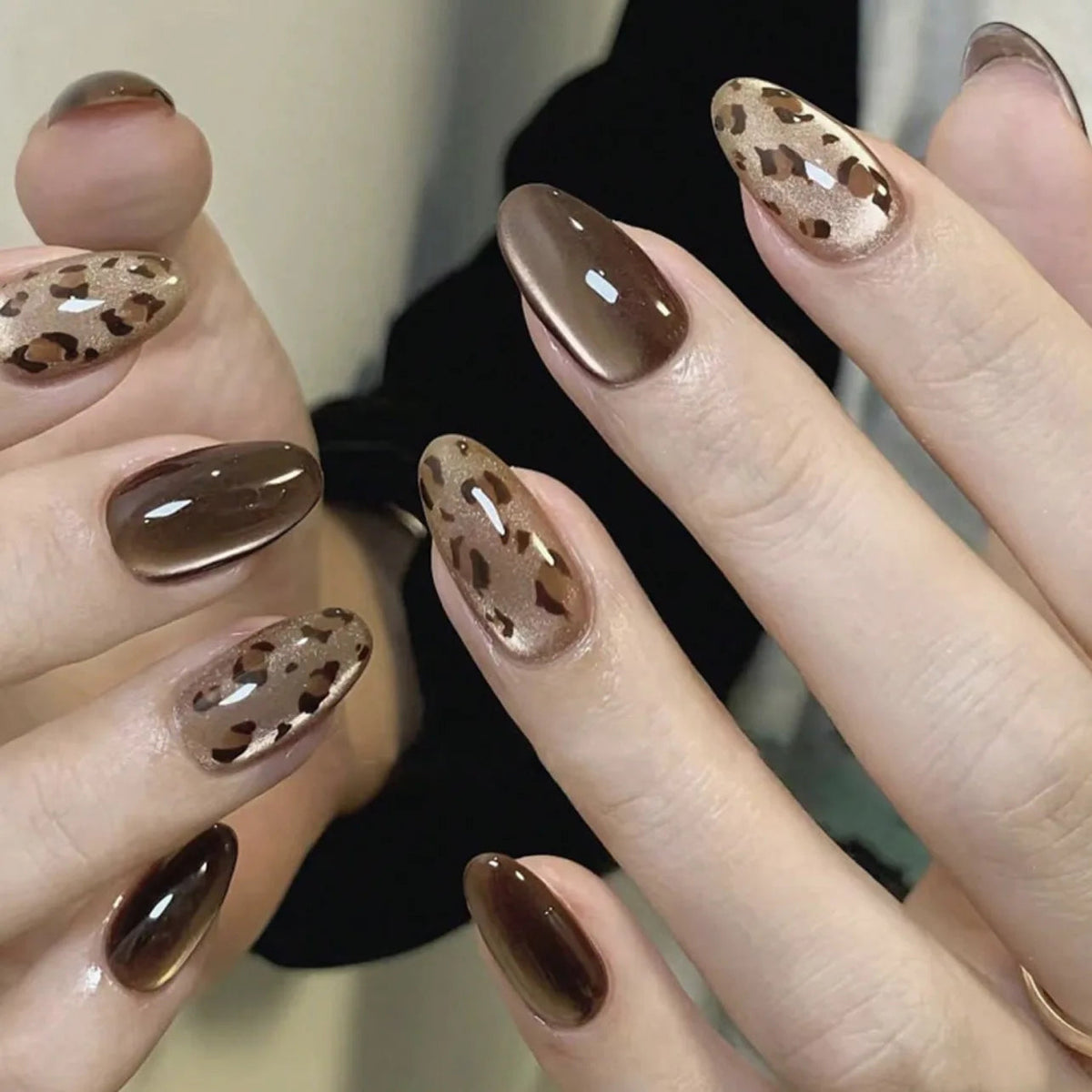 Brown Cat Eye and Animal Print Press On Nail Set