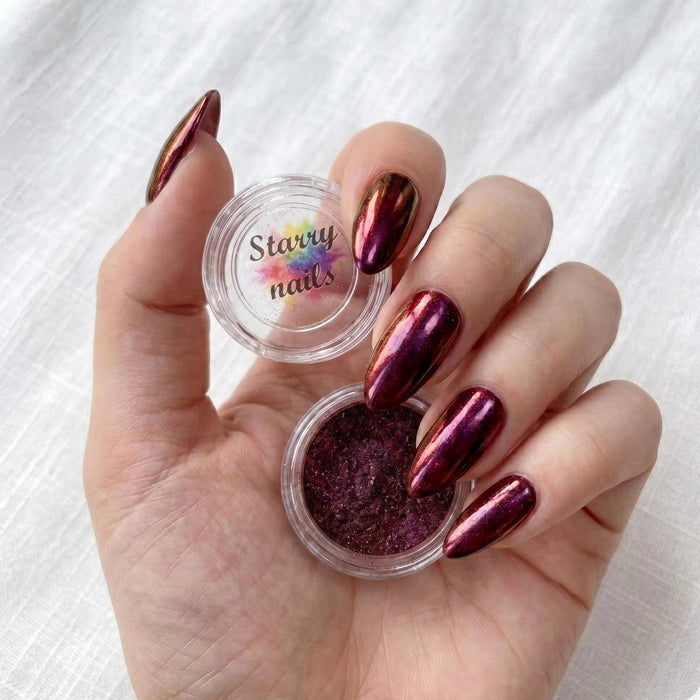 Burgundy Aurora Chrome Press On Nail Powder With Garnet and Violet Shifts