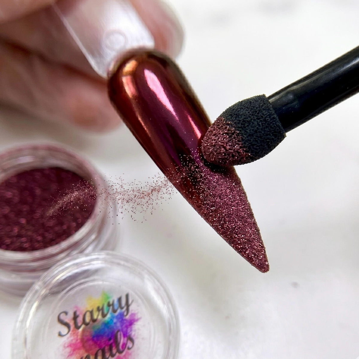 Burgundy Aurora Chrome Nail Powder With Garnet and Violet Shifts