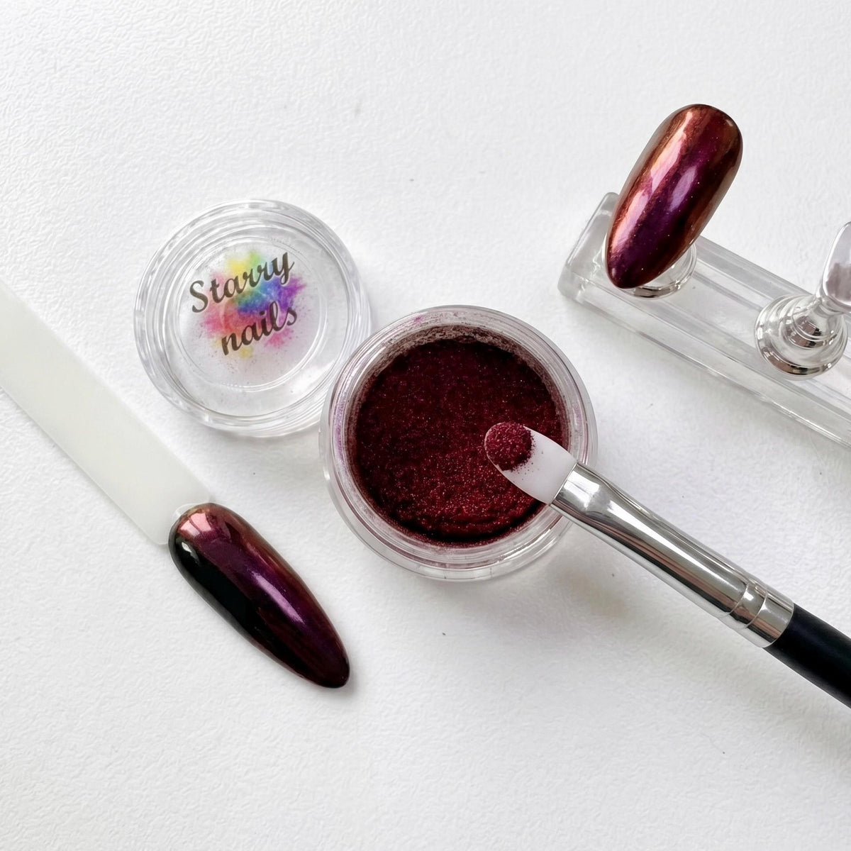 Burgundy Aurora Chrome Nail Powder With Garnet and Violet Shifts
