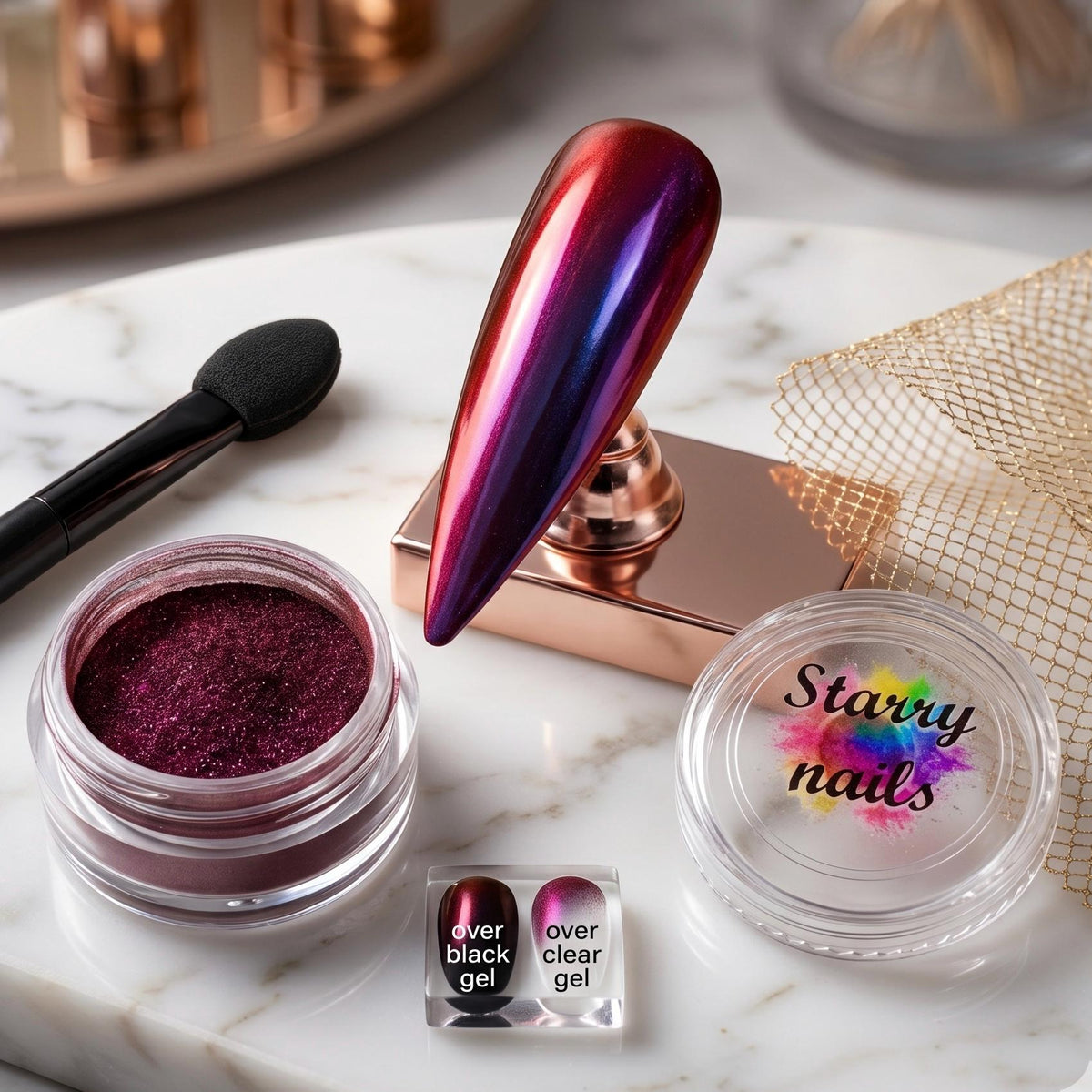 Burgundy Aurora Chrome Nail Powder With Garnet and Violet Shifts