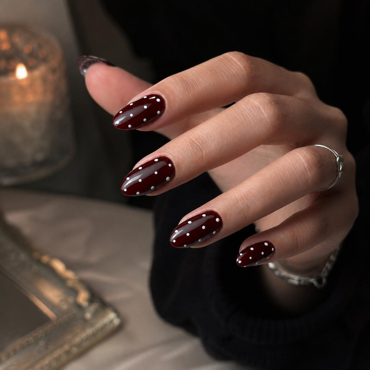 Burgundy Polka Dot Nail Set